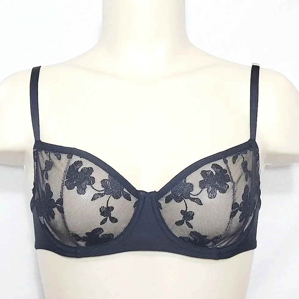 36DDD Felina 190013 Sabrina Sheer‎ Lace Demi Underwire Bra Black NWT